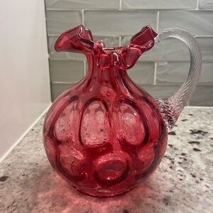 Fenton Cranberry Glass Pitcher (EUC)